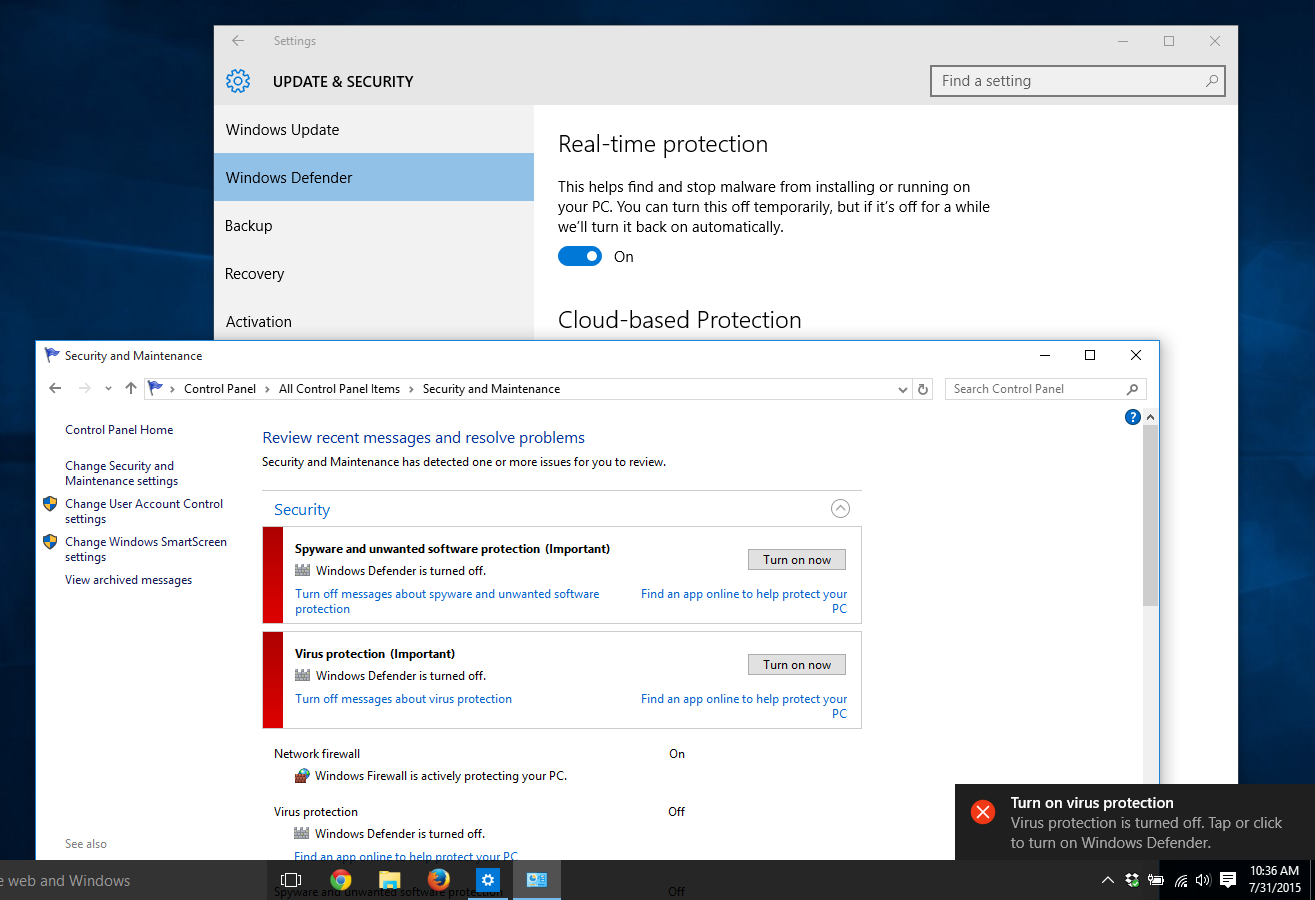 can-t turn on windows defender windows 10