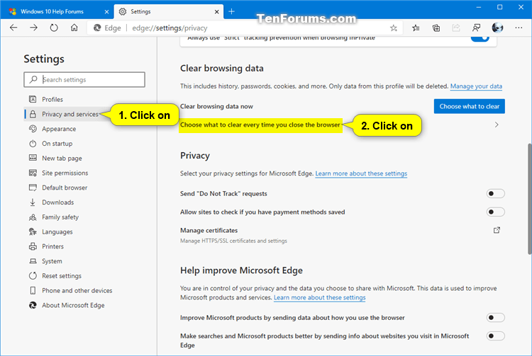 Turn On Or Off Clear Browsing Data On Close In Microsoft Edge Chromium