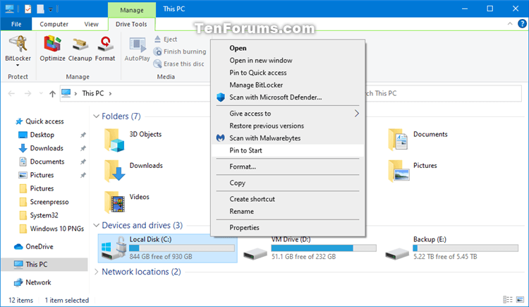 'Pin to Start' and 'Unpin from Start' items in Windows 10-pin_to_start_file_explorer.png