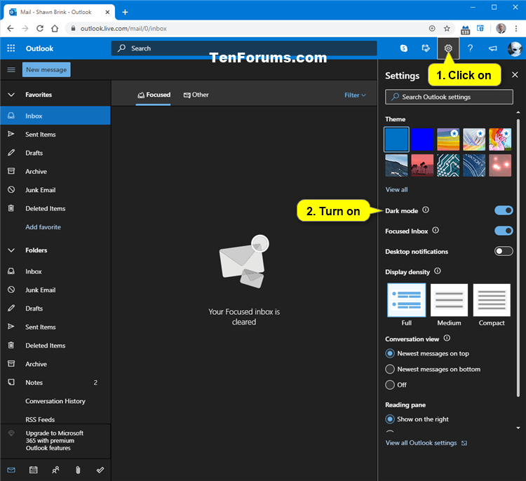 outlook 2016 dark mode