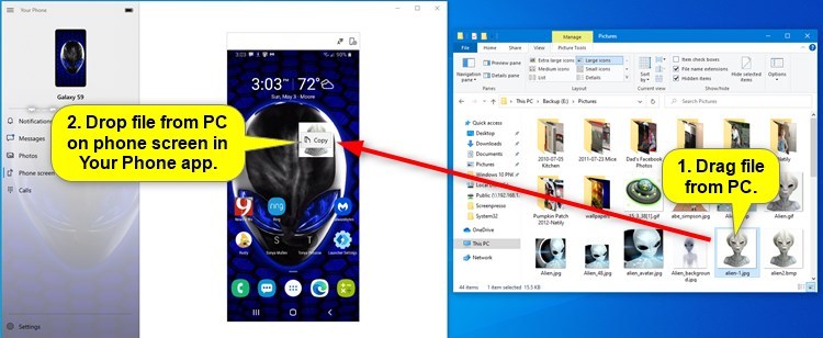 Drag and Drop Files between Phone and Windows 10 PC in Your Phone app-your_phone_drag_files_from_pc_to_phone-1.jpg