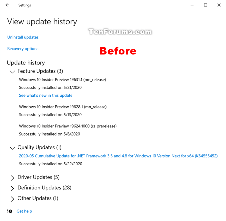 Clear Windows Update History in Windows 10-windows_update_history_before.png