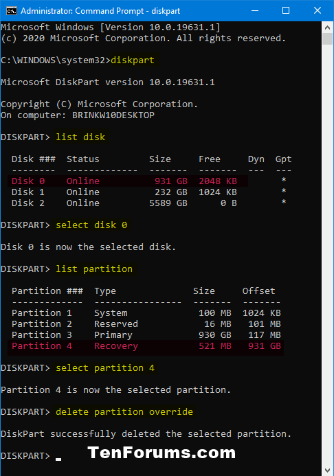 How to Delete Recovery Partition in Windows 10-delete_windows_10_recovery_partition_command.png