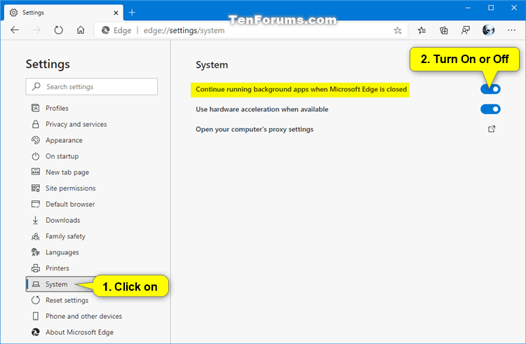 Disable Continue Running Background Apps when Microsoft Edge is Closed |  Tutorials