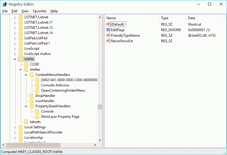 Shortcut Arrow Icon - Change, Remove, or Restore in Windows 10-lnkfile-regedt32.gif