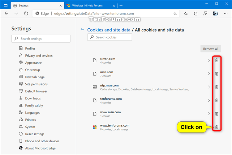 clearing cookies and cache on microsoft edge