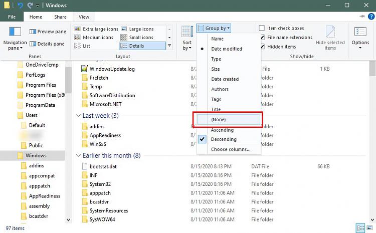 Change Sort by View of Folder in Windows 10-groupbynone.jpg