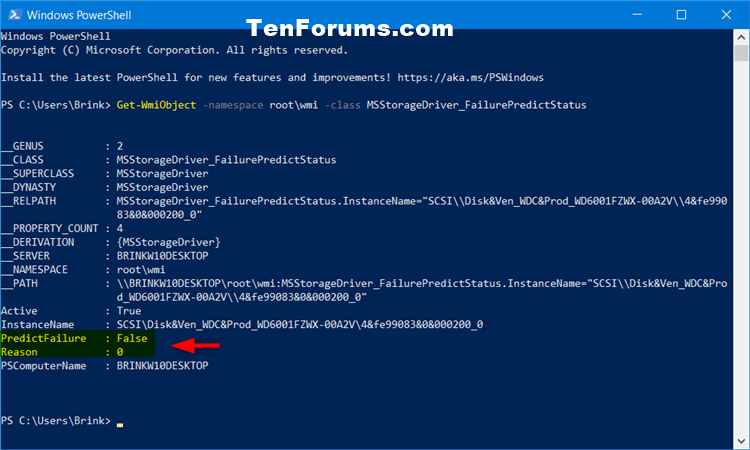 How to Check Drive Health and SMART Status in Windows 10-drive_failurepredictstatus_powershell.png