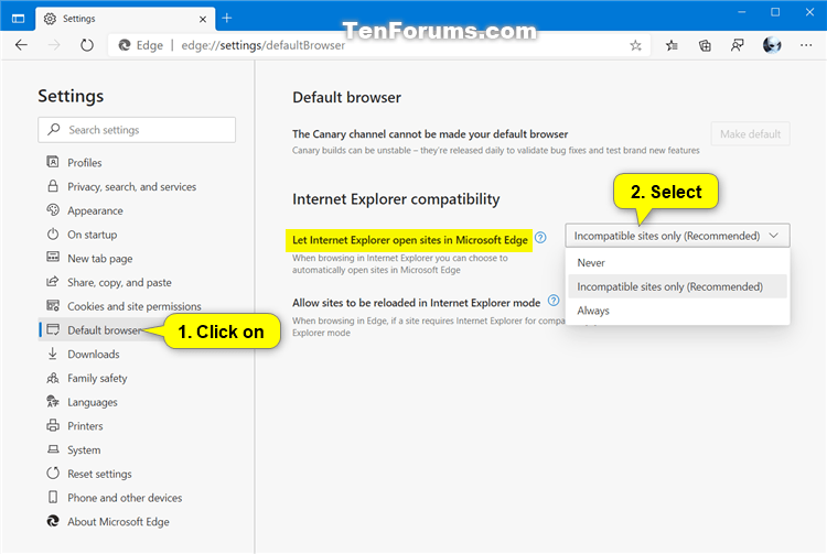 Turn On Or Off Let Internet Explorer Open Sites In Microsoft Edge