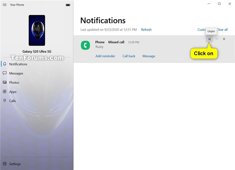 How to Pin and Unpin Notifications in Your Phone app in Windows 10-your_phone_unpin_notification-1.jpg