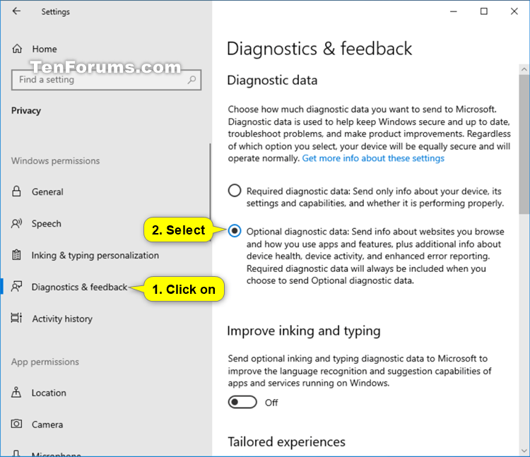 optional diagnostic data windows 10 not working