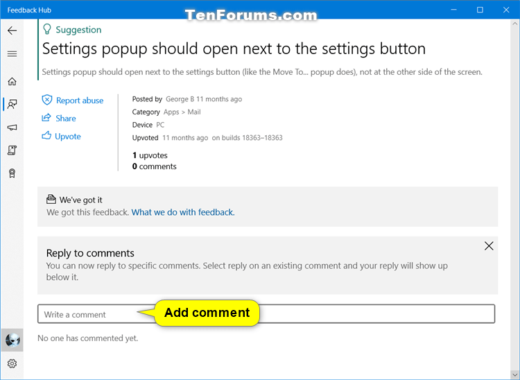 How to Send Feedback to Microsoft with Feedback Hub app in Windows 10-feedback_hub_add_comment.png