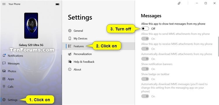 Turn Off Show Text Messages from Phone in Your Phone app on Windows 10-your_phone_messages_off.jpg