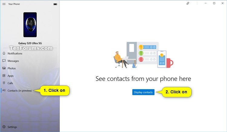 How to Turn On or Off Show Contacts in Your Phone app on Windows 10 PC-your_phone_app_contacts_page.jpg