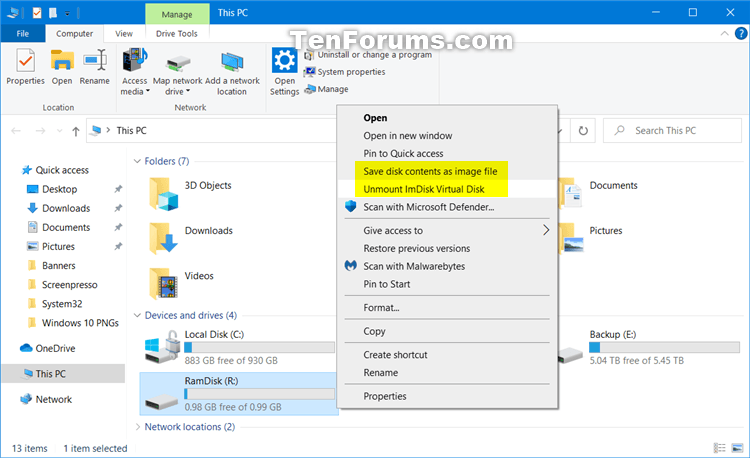 How to Create a RAM Disk with ImDisk in Windows 10-imdisk_ramdisk_in_this_pc.png