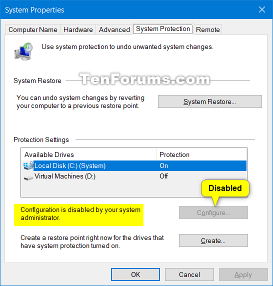 How to Enable or Disable System Restore Configuration in Windows-system_restore_configuration_disabled.png