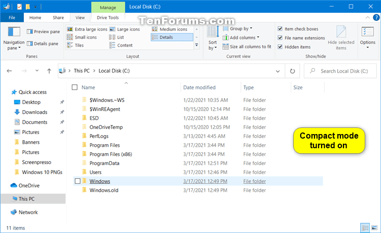 How to Turn On or Off Use Compact Mode in File Explorer in Windows 10-use_compact_mode_turned_off.png