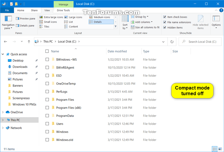 How to Turn On or Off Use Compact Mode in File Explorer in Windows 10-use_compact_mode_turned_on.png