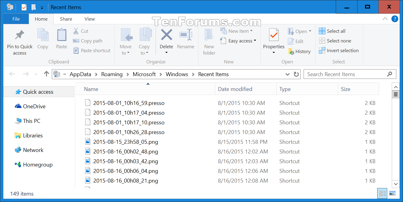 Create Recent Items Shortcut In Windows 10 Tutorials