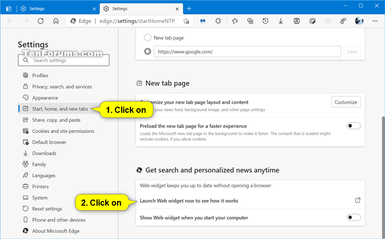 How To Turn On Or Off Microsoft Edge Web Widget In Windows 10 Tutorials