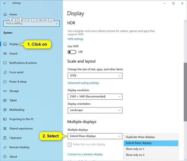 windows 10 presentation display mode