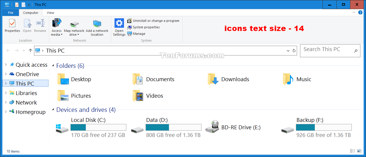 Customization Change Icons Text Size in Windows 10