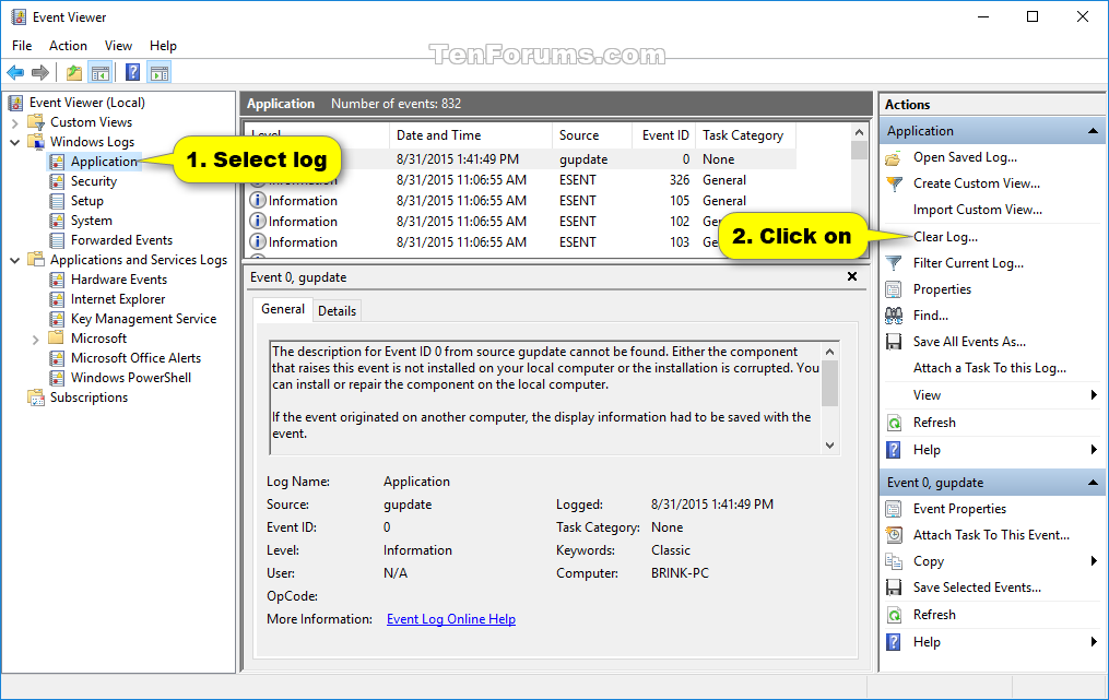 Delete event log files windows 7