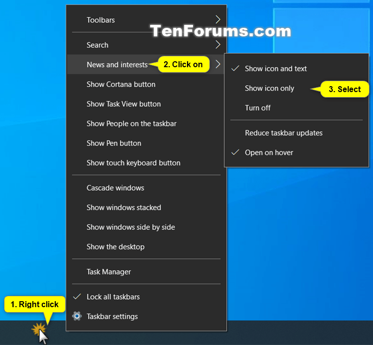 Add Or Remove News And Interests Icon On Taskbar In Windows 10 Tutorials