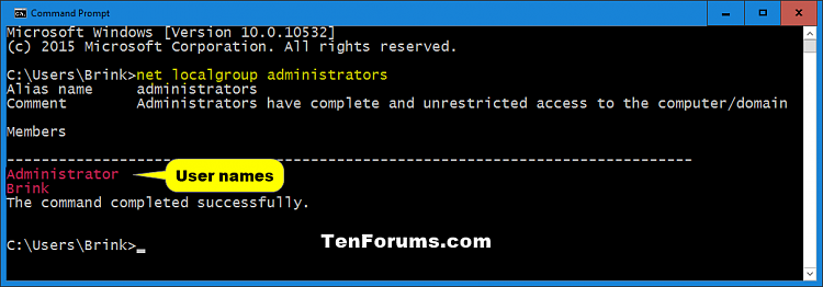 Determine Account Type in Windows 10-list_administrators_command.png