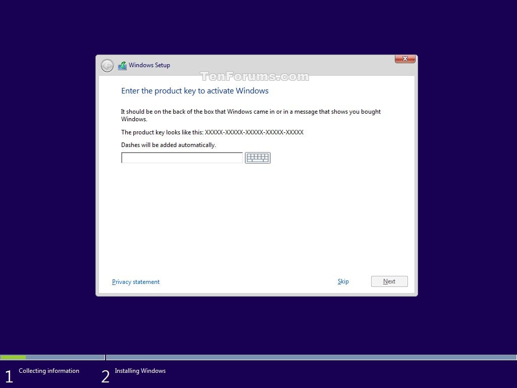 install windows 10 with product key