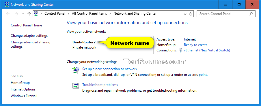 how to change network name windows 10