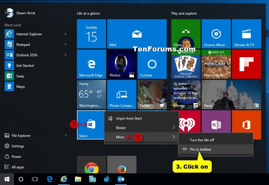 windows 10 pin shortcut to taskbar not working