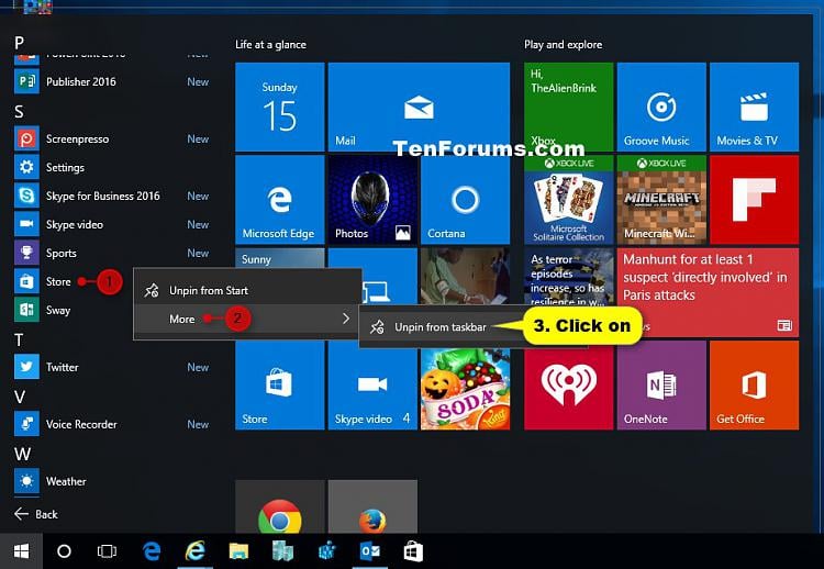 Pin To Taskbar And Unpin From Taskbar Apps In Windows 10 Tutorials