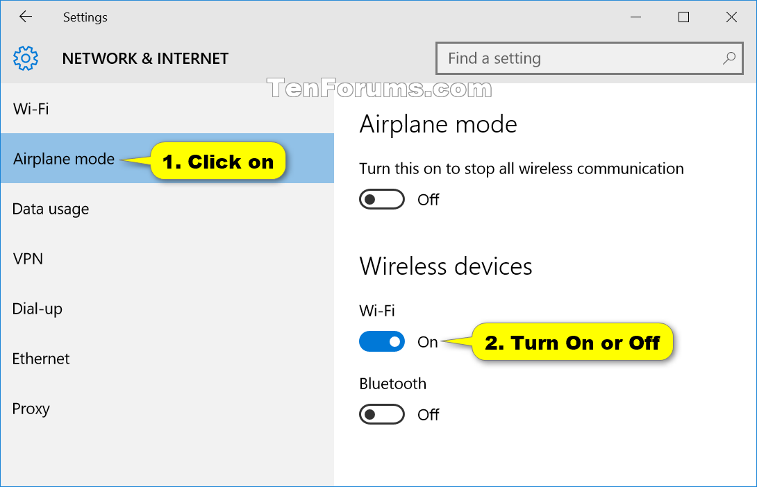 Wi-Fi - Turn On or Off in Windows 10 Network 