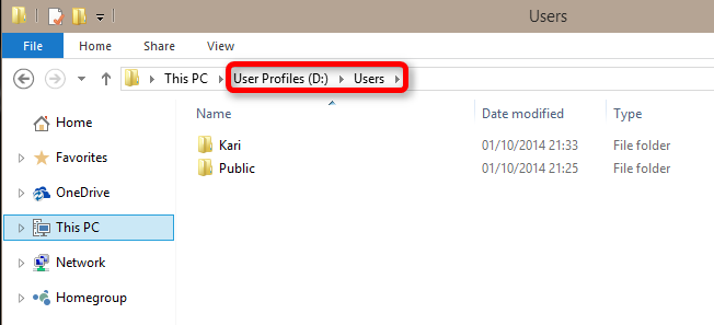 change user profile folder location windows 10
