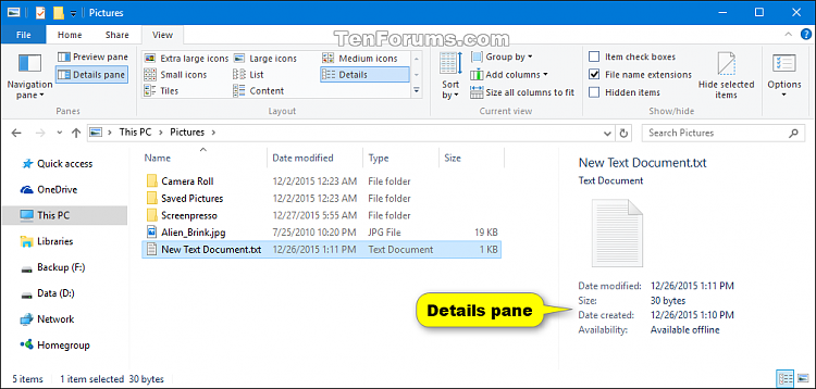 Show or Hide Details Pane in File Explorer in Windows 10-details_pane-1.png