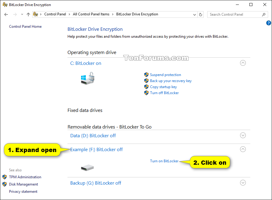 On or BitLocker for Removable Data Drives in Windows 10 Tutorials