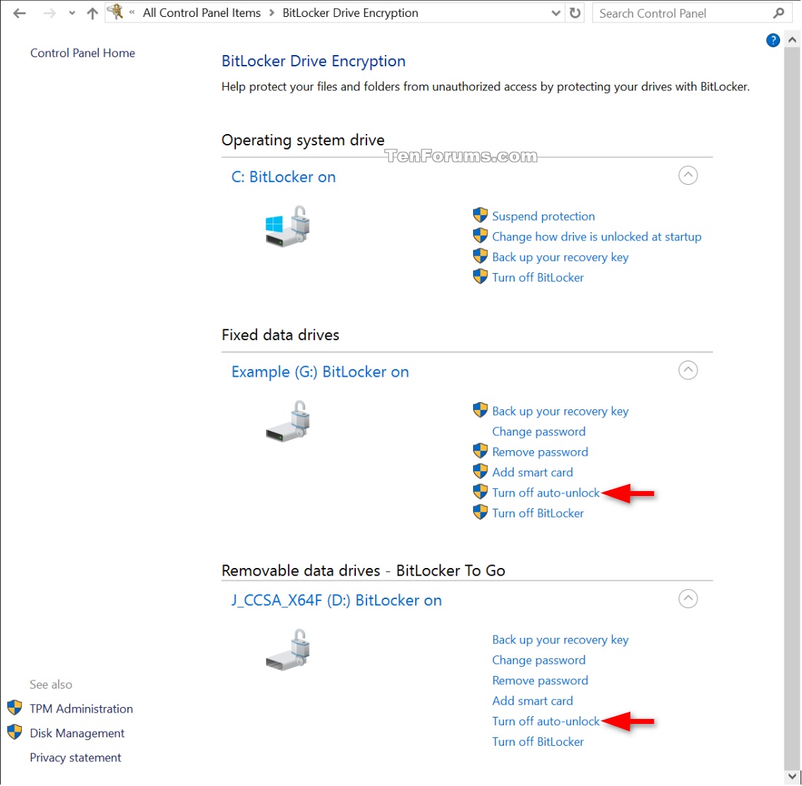 Turn On Or Off Auto Unlock For Bitlocker Drive In Windows 10 Tutorials