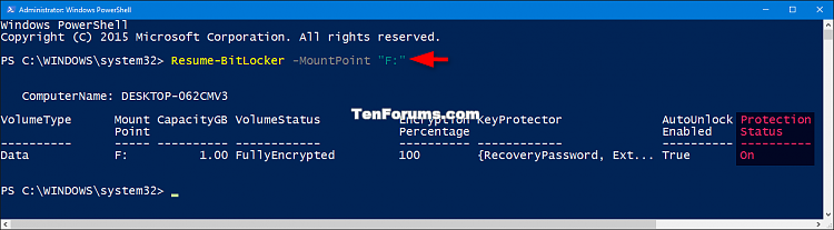 Suspend or Resume BitLocker Protection for Drive in Windows 10-resume_bitlocker_protection_for_drive_powershell.png