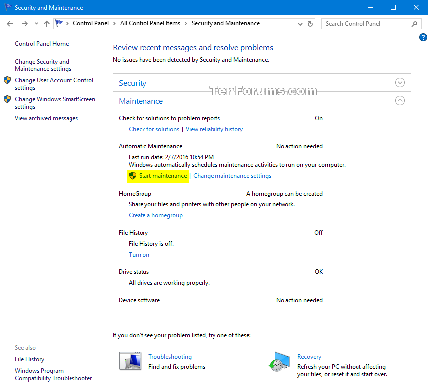 how to turn off automatic maintenance windows 10