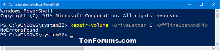 Drive Error Checking in Windows 10-powershell_repair-volume_offlinescanandfix.png