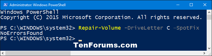 Drive Error Checking in Windows 10-powershell_repair-volume_spotfix.png
