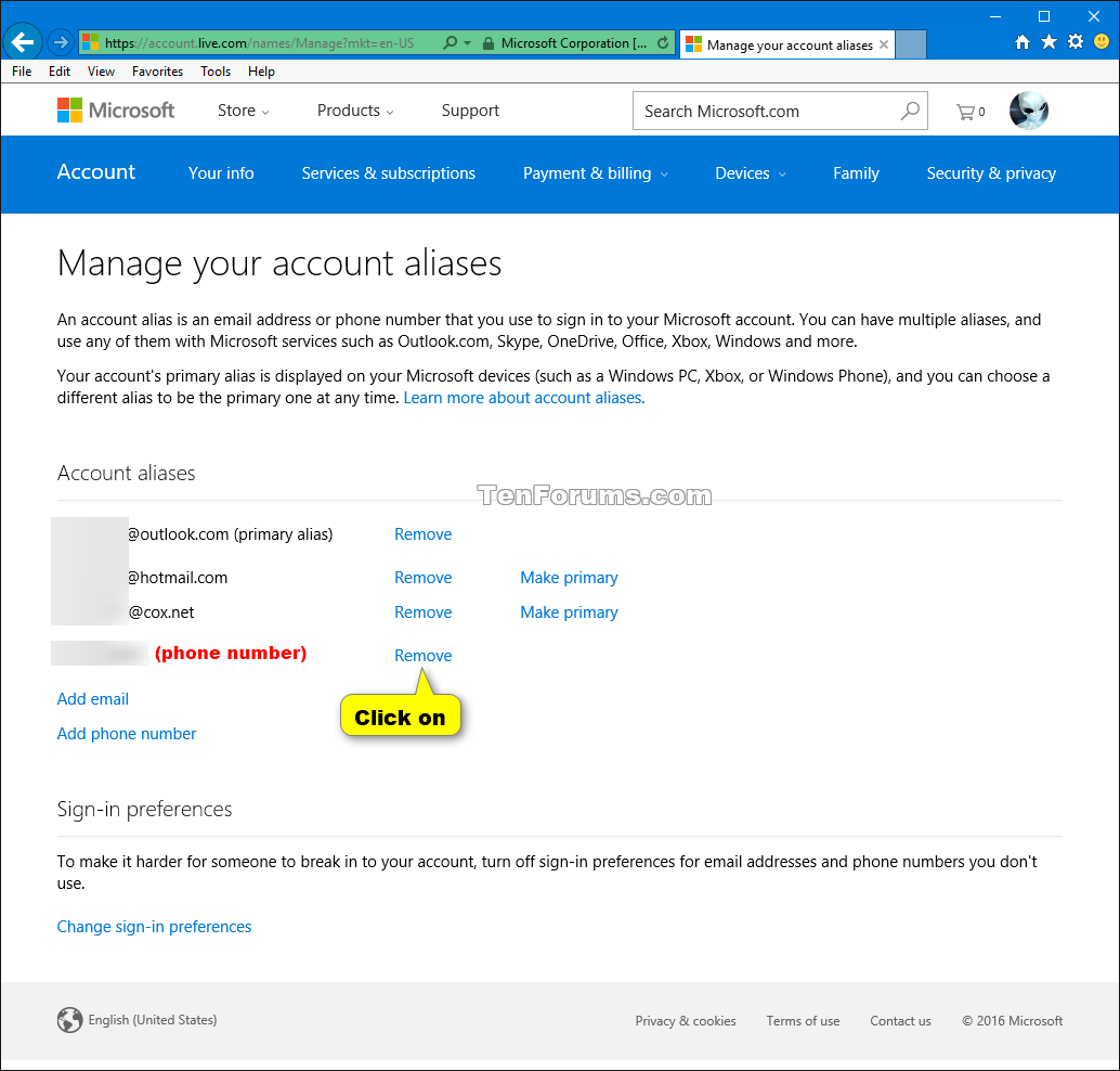 Add or Remove Microsoft Account Aliases | Tutorials