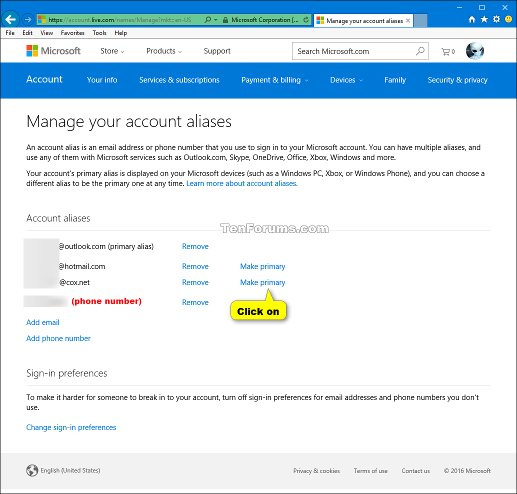 Change Primary Alias For Microsoft Account Tutorials