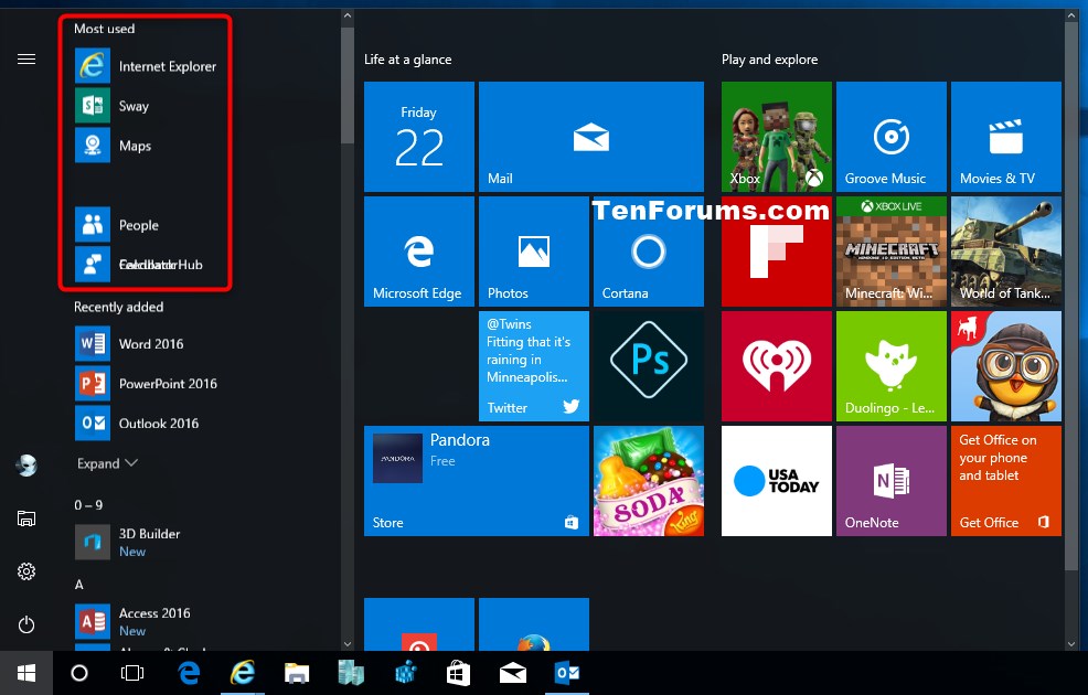 Add or Remove Most Used Apps from Start Menu in Windows 10 | Tutorials