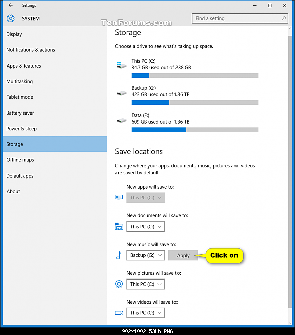 Change Storage Save Locations in Windows 10 Windows 10 Tutorials