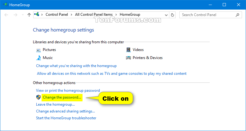 Change Homegroup Password In Windows 10 Tutorials