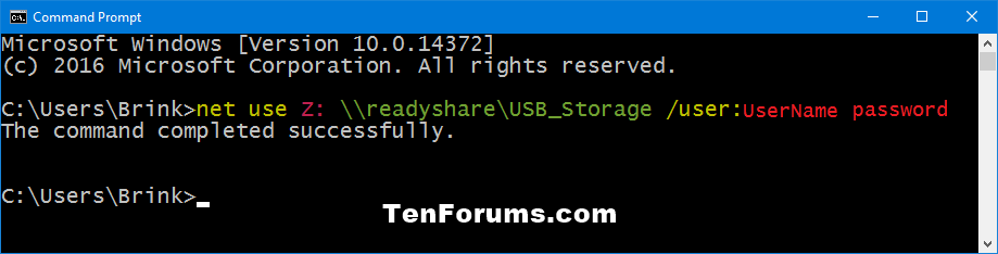 how to map a drive in windows 10 using cmd