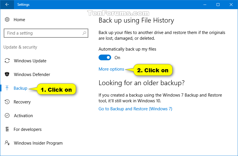 Backup Files and Folders with File History in Windows 10