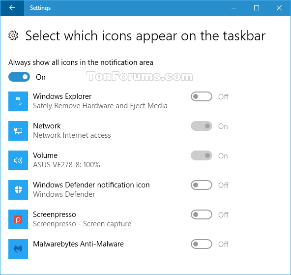 Reset Notification Area Icons in Windows 10 Tutorials
